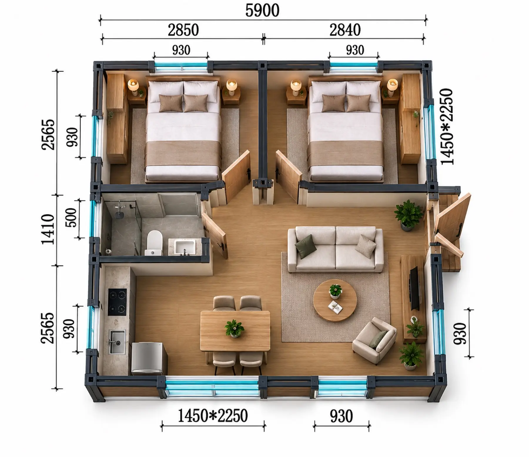 Comfort 38 m², κάτοψη: 2 υπνοδωμάτια