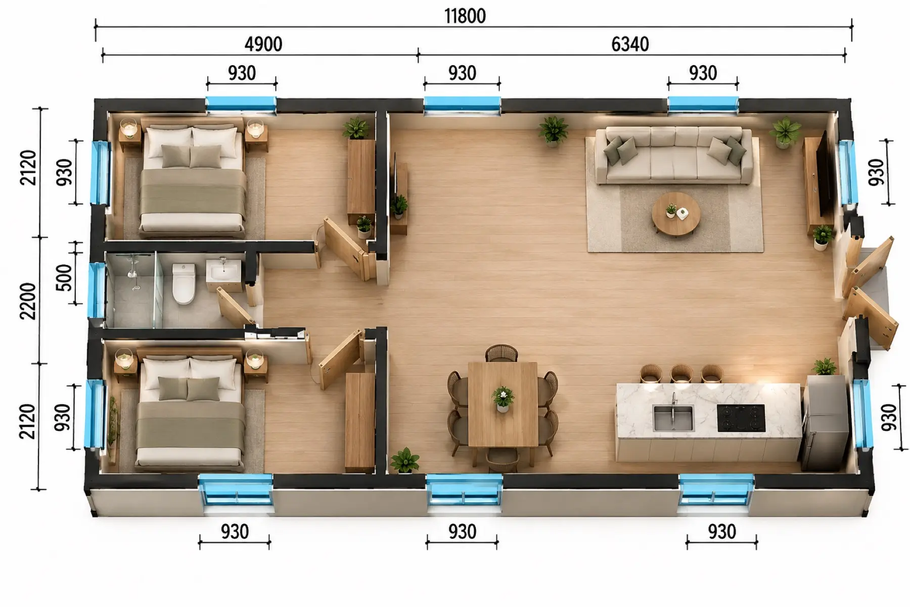 Value 78 m², κάτοψη: 2 υπνοδωμάτια
